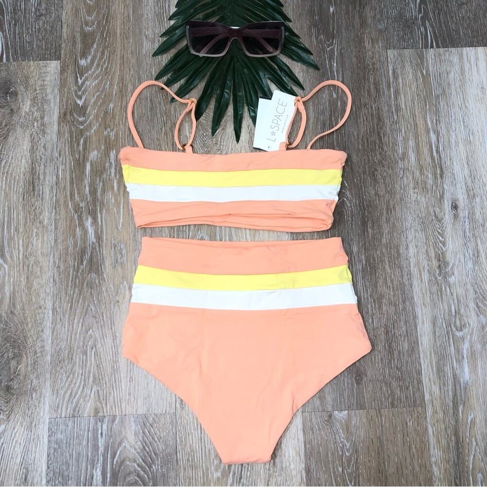 L*Space Rebel Top Portia Striped High Waist Bikini Bottom Set XS NWT - Picture 5 of 13